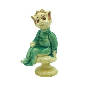 Vintage Pixie Elf Sprite Figurine with Horns Sitting on a Mushroom Living Room